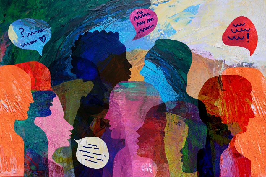 Group of diverse people with talking illustration